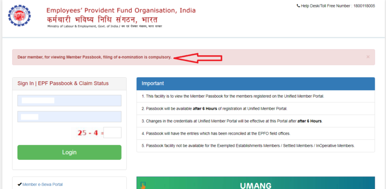 New update on the EPF Portal in regards to E-Nomination while login to view Passbook