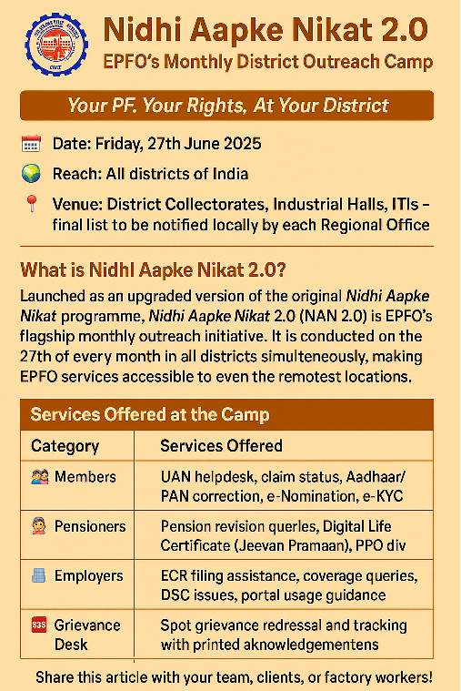 🏢 Nidhi Aapke Nikat 2.0 – EPFO’s Monthly District Outreach Camp on 27th June 2025